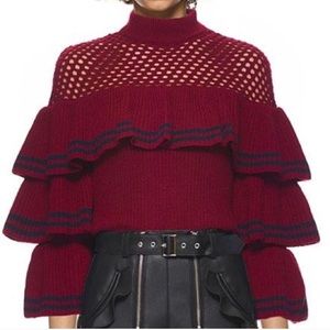 Self Portrait Burgundy ruffle sweater